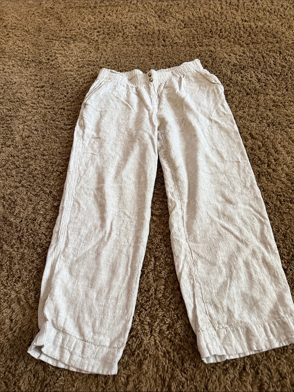 Briggs New York Wide-Leg Linen-Blend Pants in Light Cream